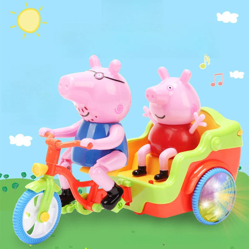 Battery Operated Pink Piggy Ride On Toy Electric Music Car for Kids Cute Pig Daddy Tricycle