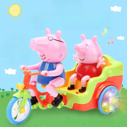 Battery Operated Pink Piggy Ride On Toy Electric Music Car for Kids Cute Pig Daddy Tricycle