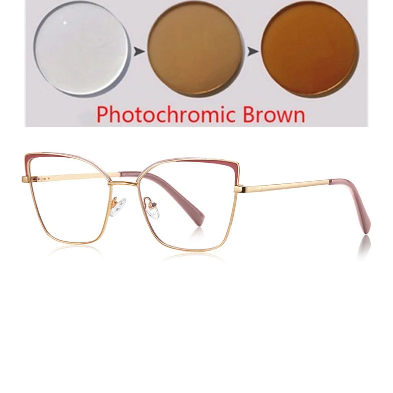 0 -0.5 -0.75 To -6.0 Pink Gold Frame Cat Eye Minus Myopia Glasses Women 1.56 Aspheric Anti Blue Light Prescription Spectacles