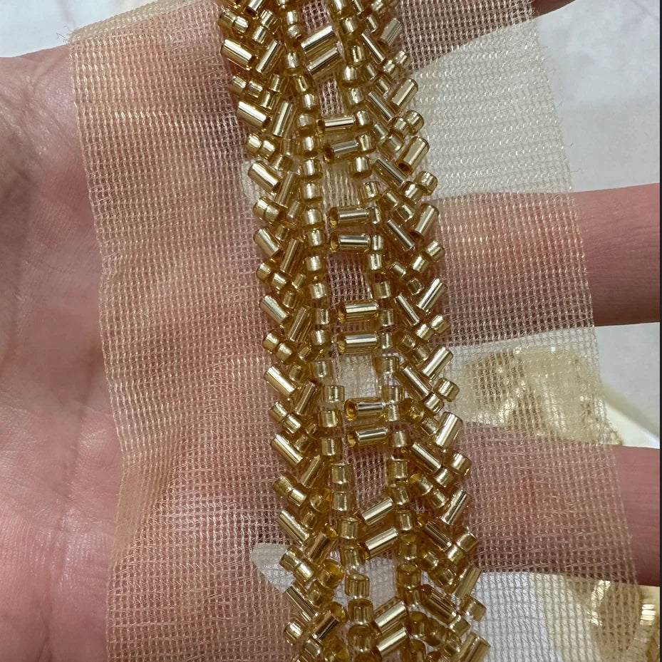 90cm Pearl Beaded Lace Trim Ribbon Garment Decoration Applique Trimming Gold Sequin Tape DIY Sewing Fabric Material Accessories