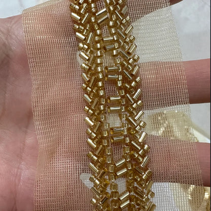 90cm Pearl Beaded Lace Trim Ribbon Garment Decoration Applique Trimming Gold Sequin Tape DIY Sewing Fabric Material Accessories