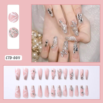 24Pcs White French Square Press on Nails with 3D Bowknot Full Cover Short False Nail Wearable Fake Fingertip for Women&Girls DIY