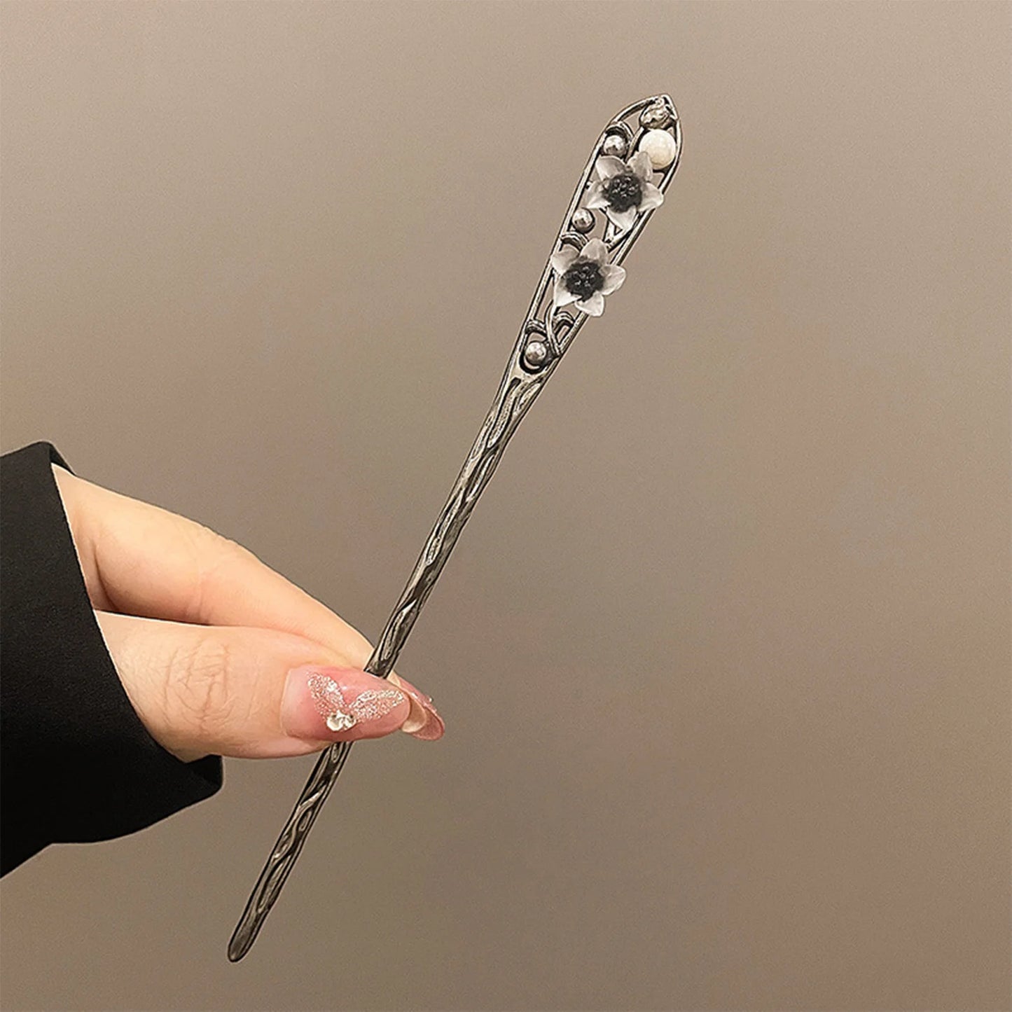 Elegant Flower Hair Sticks Forks Alloy Hair Clips Beads Chain Pendant Headpieces Women Retro Chinese Hair Jewelry Accessories