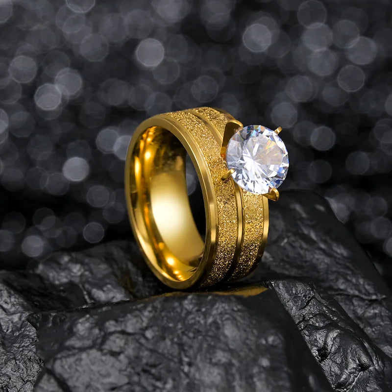 2024 Exquisite Gold Fashion Cube Zirconia Engagement Ring Women's Love Wedding Party Anniversary Celebration Bridal Jewelry Gift