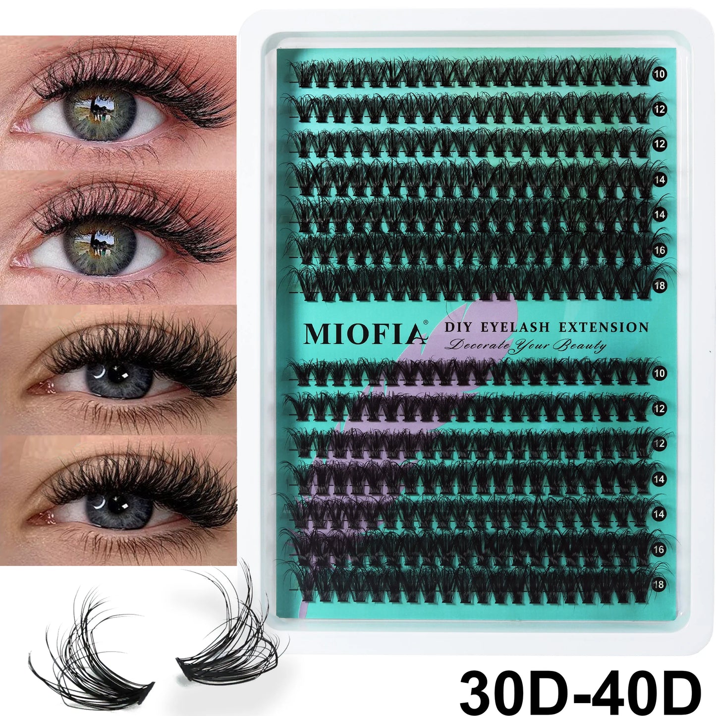 MIOFIA Lashes Cluster Natural Fluffy Volume Individual Eyelash 60D 80D 100D Thick Cat Eye Lashes Mixed Tray DIY Lash Extension