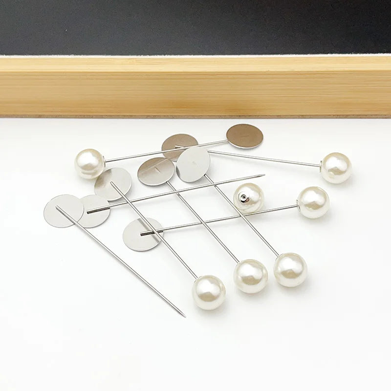 20/100Pcs Silver Color Pearl Stainless Long Pin DIY Make Handmade Flower Brooch For Women Jewelry Accessories Findings Wholesale
