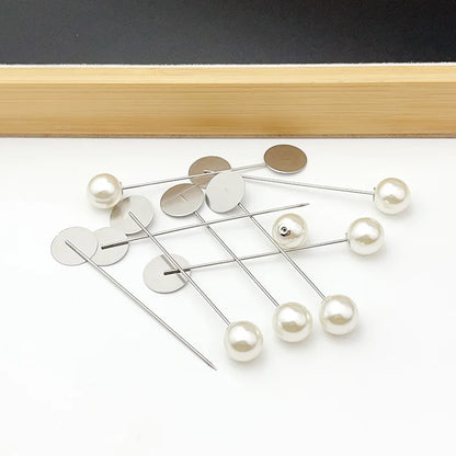 20/100Pcs Silver Color Pearl Stainless Long Pin DIY Make Handmade Flower Brooch For Women Jewelry Accessories Findings Wholesale