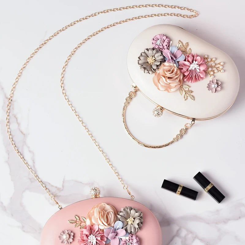 Round White Purses for Woman Flower Luxury Brand Handbag Party Wedding Clutch Female Retro Shoulder Bag for Cell Phone 2025