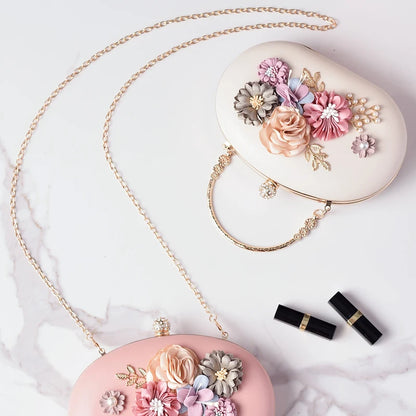 Round White Purses for Woman Flower Luxury Brand Handbag Party Wedding Clutch Female Retro Shoulder Bag for Cell Phone 2025
