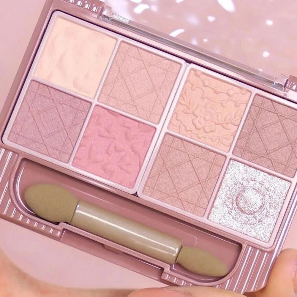 Multifunctional Red Brown Eyeshadow Palette 8 Tones Sakura Shiny Brighten Highlighter Matte Contour Blusher Powder Eye Cosmetic
