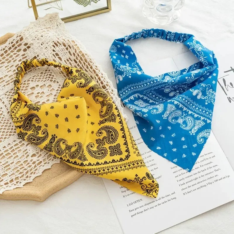 Bohemia Women Hair Band Scarf Floral Print Paisley Bandanas Headwear Vintage Triangle Head Scarf Hair Tie Hair Accessories