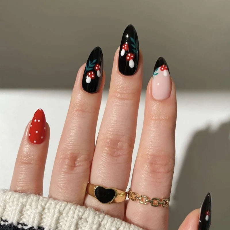 Y2K Star Press on Nails Gradient Black Fake Nails Medium Length Square False Nails Moon Designs for Women Girls Party Daily Use