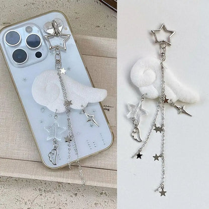 Y2K Wing Star Lanyard Keychain Plush Angel Phone Decoration Pendant Trendy Star Chain Bag Decoration Sweet Cool Girl Accessories