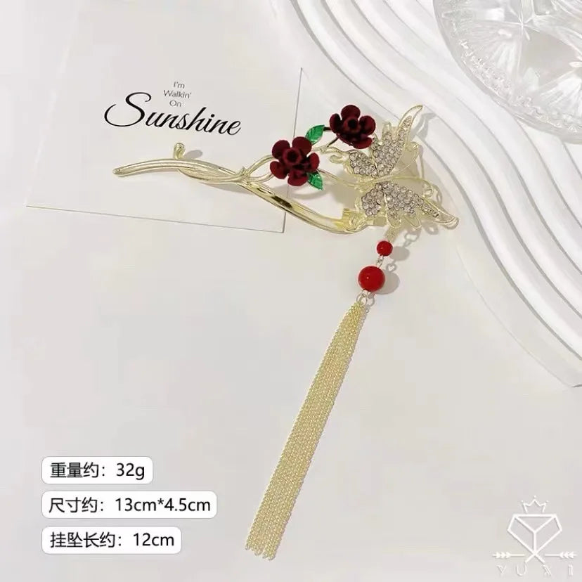 Delicate Tassels Rose Flower Alloy Hairpins for Women Girls Charm Retro Hair Clip New Hair Women's Accessories Gifts