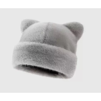 Leopard print plush teddy bear hat for women, sweet and cute, thick and warm, retro and versatile, hooded beanie.