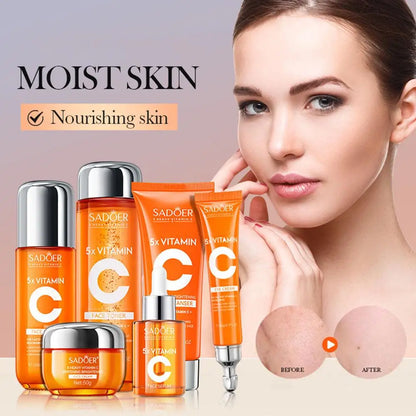 Vitamin C & Niacinamide Hydrating Skin Care Set, 6-In-1 Daily Skincare Gift Kit, Face Wash, Toner, Serum, Face Cream, Eye Cream