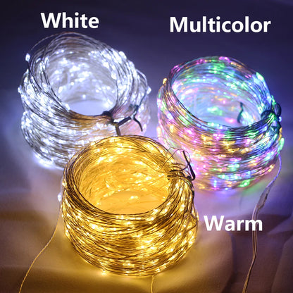 50M/120M LED String Lights Silver Wire Fairy Lights Christmas Garland For Street Patio Tree Garden Camping Party Decor
