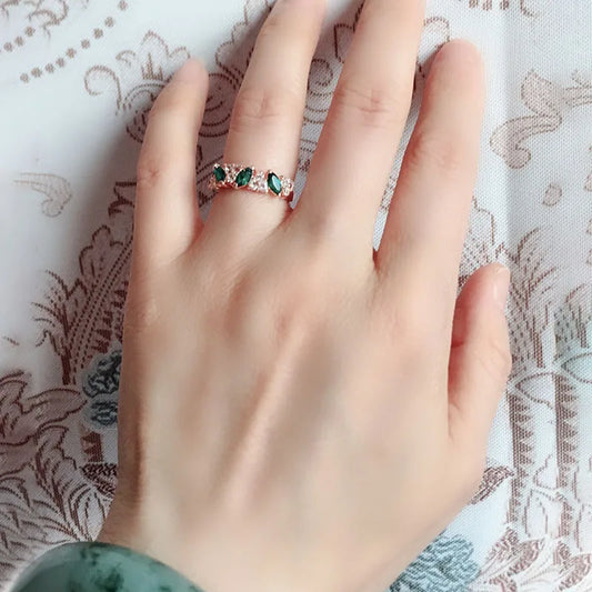 кольцо 반지 Fashion Sweet Shiny Green Rhinestone Ring Index Finger Tail Ring Decoration Wedding Jewelry Birthday Gift For Women
