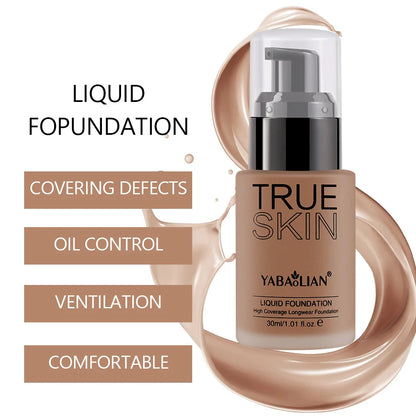 Full Coverage Foundation Deep Brown 30ml Water Based Liquid Makeup Sweatproof Transfer Resistant For A Complexion