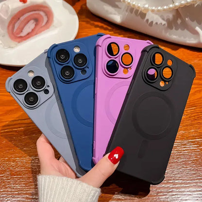 Magnetic Shockproof Silicone Bumper Phone Case For iPhone 17 16 15 14 13 12 Pro Max Plus For Magsafe Wireless Charge Cases Cover
