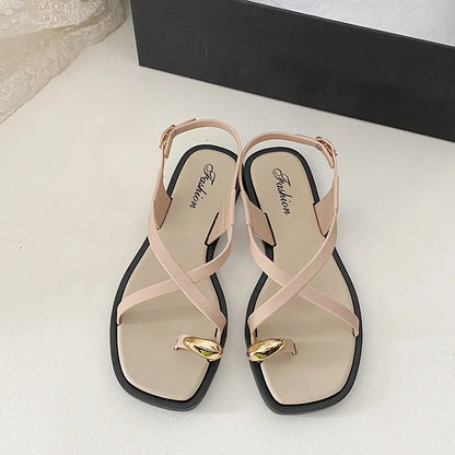 2026 New Women's Summer Outdoor Wear Single Toe Style Flat Bottom Sandals High Quality PVC Material Adults Roman Style Slippers