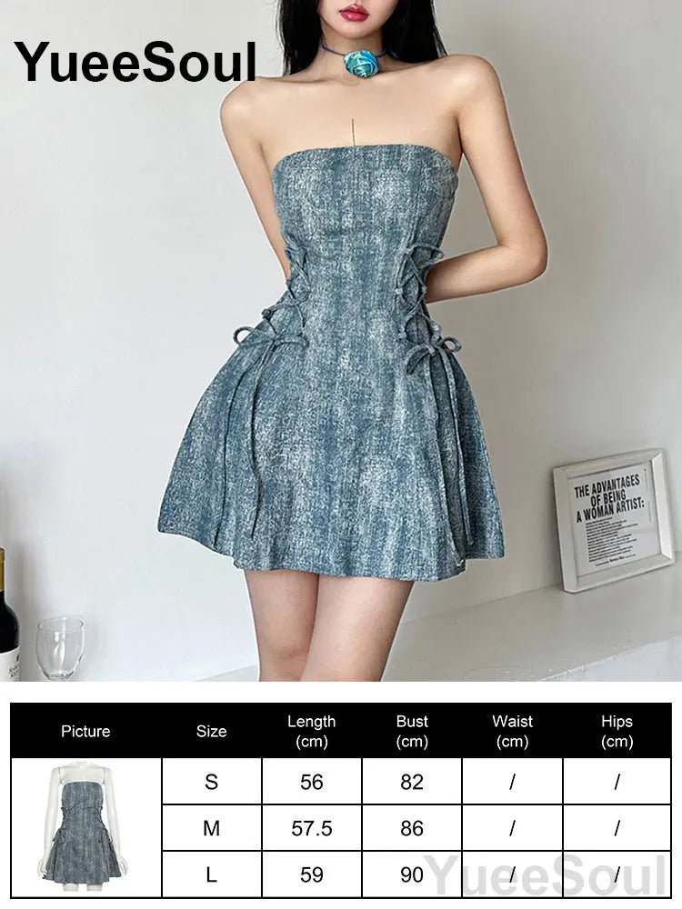 Blue Mini Dress Summer Sleeveless Slim Sexy Women Dresses 2025 New Sweet Cute Evening Party Casual High Street Y2K Dress
