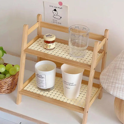 2 Laye Bamboo Counter Top Organizer Coffee Cup Holder Display Rack Storage Rack For Kitchen Condiment Grocery Storage Shelf