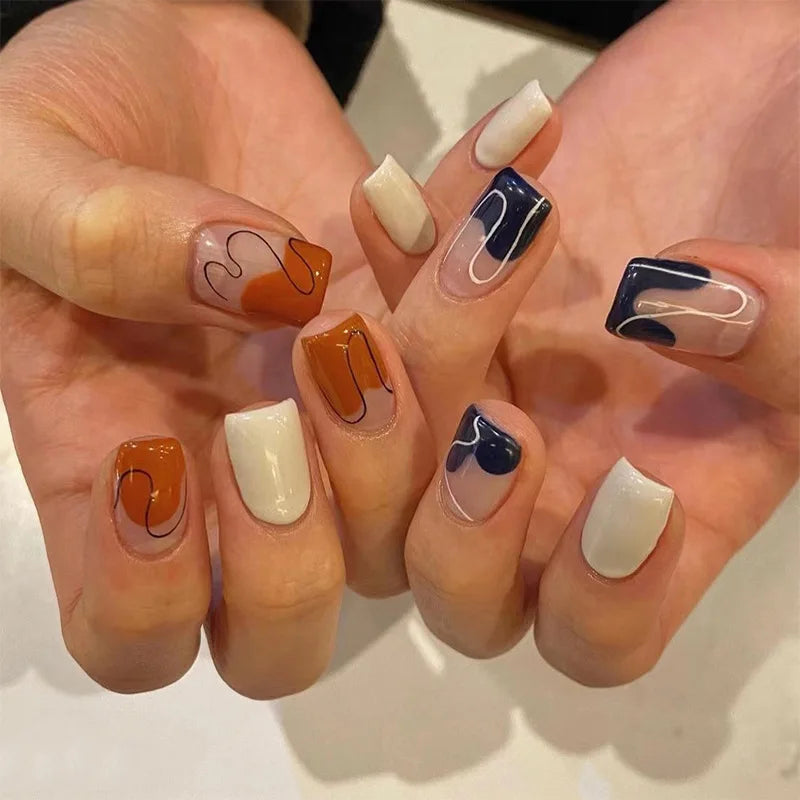 24Pcs/Box Charming Pink Flame Short Detachable Finished Fingernails Ballet Wearable Fake Nails press on Square Head Full Cover
