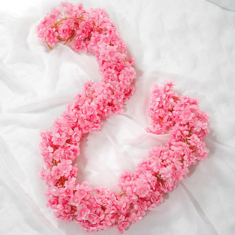 180cm Artificial Flowers Cherry Blossom Sakura Garland Wedding Arch Garden Backdrop Home Party Decoration Silk Fake Plants Vine