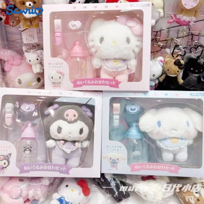Sanrio Baby Care Play Set Box Kitty Kuromi Cinnamoroll With Bottle Feeding Diaper Changing Anime Figures Model Toys Girl Gift