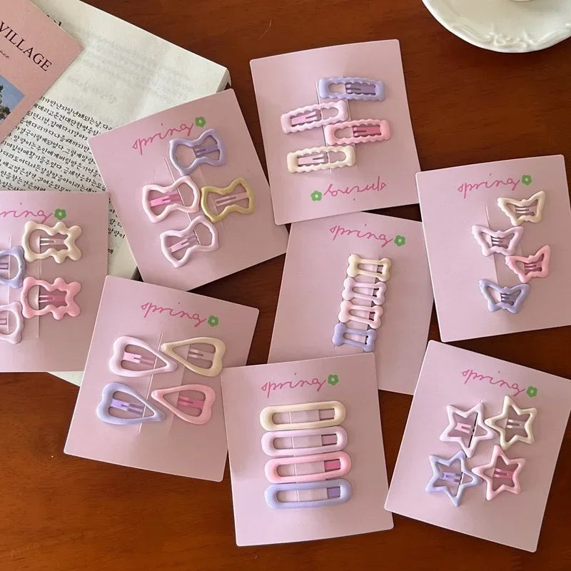 4Pcs/set Cute Colorful Geometric Metal Hair Clips Girls Bangs Hair Ornament Hairpins Barrettes Kids Fashion Hair Accessories