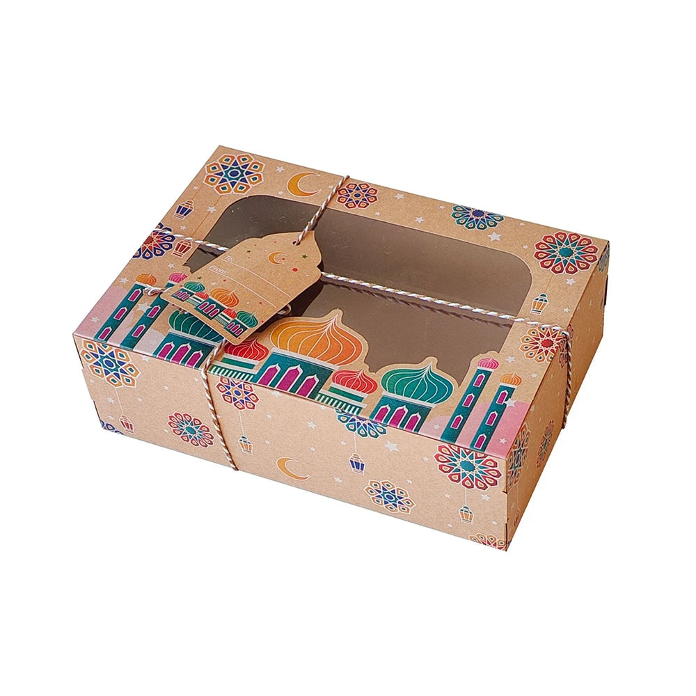 4/8pcs Ramadan Mubarak Kraft Paper Window Box EID Mubarak Candy Cake Box Islamic Muslim Party Supplies Ramadan Decoration 2025