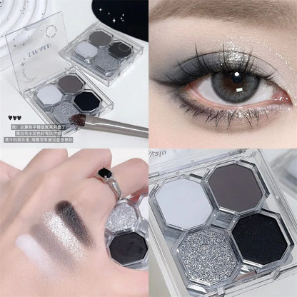 Four Color Gem Eyeshadow Pearl Matte Punk Smoked Cement Black Gray Eye Shadow Easy To Remove Makeup Daily Glitter Eyeshadow Tray