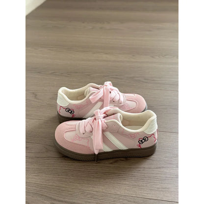 Hello Kitty Sneakers Board Shoes Cute Cozy Y2K Style Pink Thick Soled German Training Embroidery Casual Retro Girls Niche Design