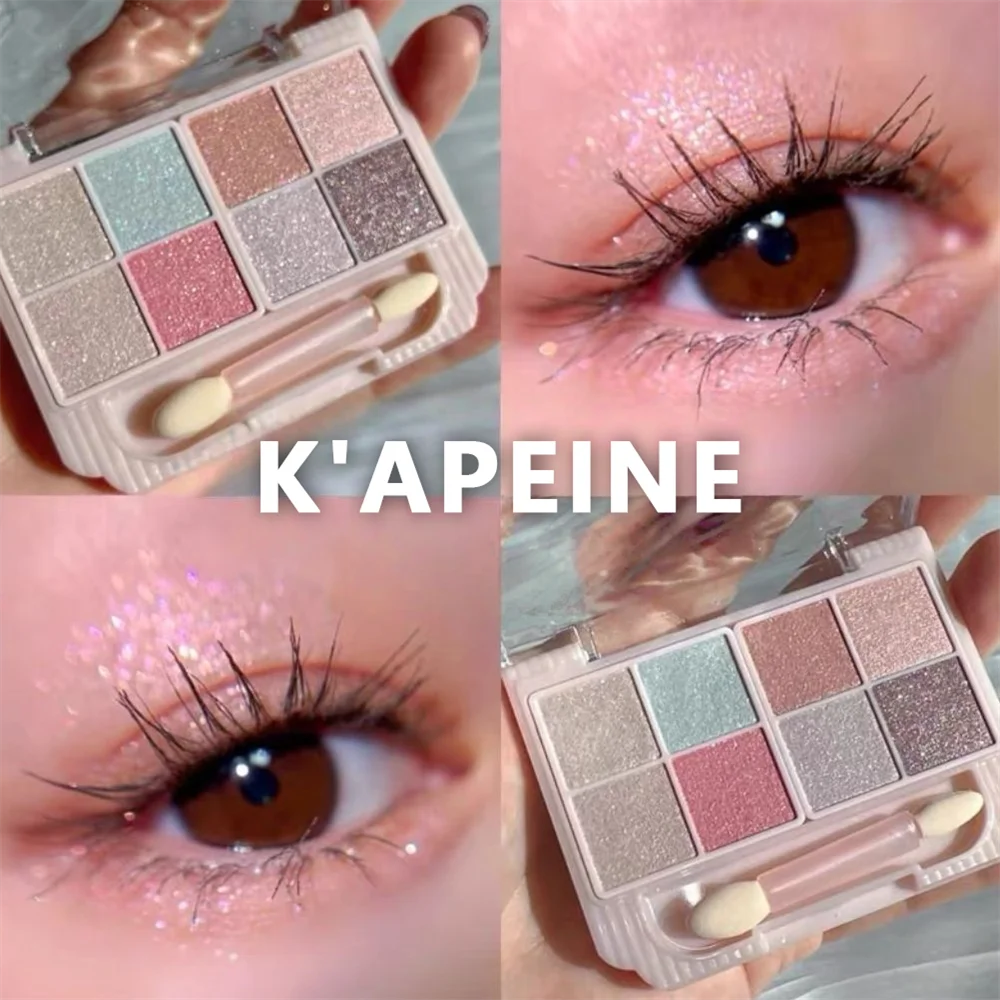 Multifunctional Red Brown Eyeshadow Palette 8 Tones Sakura Shiny Brighten Highlighter Matte Contour Blusher Powder Eye Cosmetic