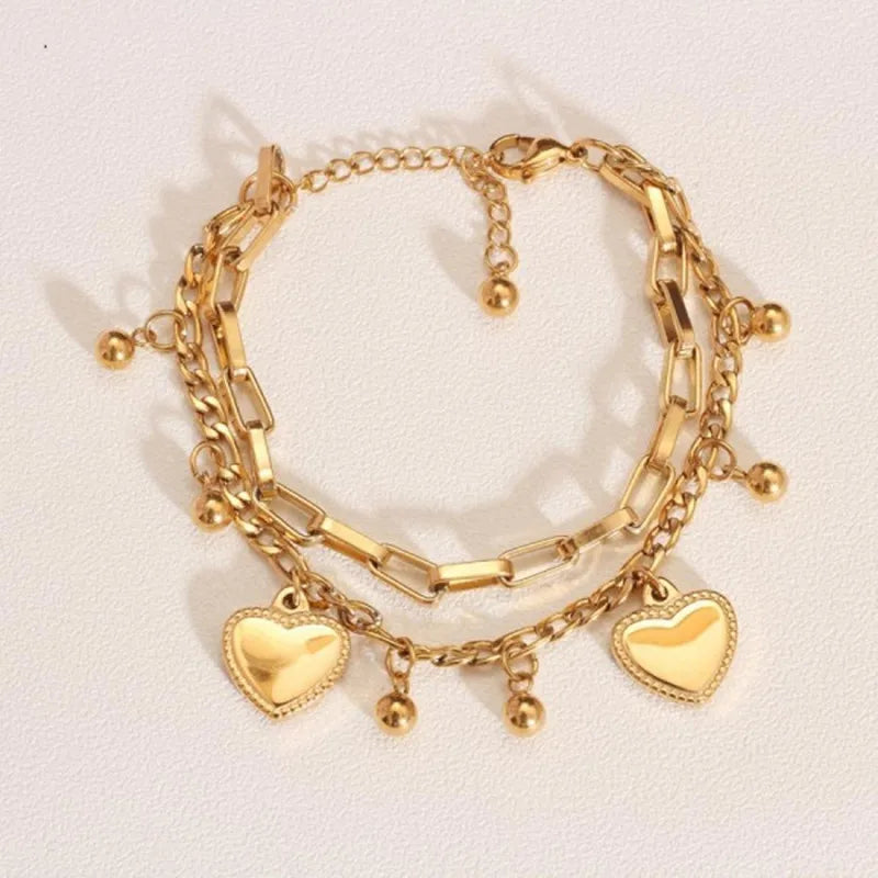 Double-Layer Heart Pendant Bracelet Simple Stylish Personalized Metal Multi-Layer Jewelry Accessory