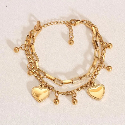 Double-Layer Heart Pendant Bracelet Simple Stylish Personalized Metal Multi-Layer Jewelry Accessory