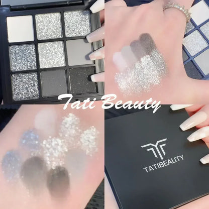 9 Colors Punk Smokey Matte Glitter Eyeshadow Palette Shimmer Eye Shadow Makeup Palette Cool Toned Gray Black Eye Pigment Palette