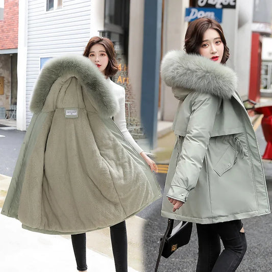 Winter Cashmere and Thick Parkas 2025 New Style Temperament Long Cotton-padded Jacket Large Size Parkas Woman Winter Jacket