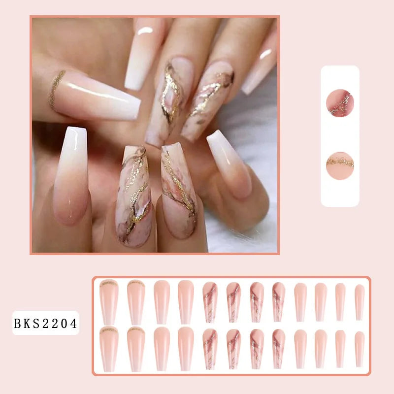 Wholesale Price Press On Nails Ballerina Medium Coffin False Nails French Tip Nails Manicure Stick On Nails Acrylic Fake Nails