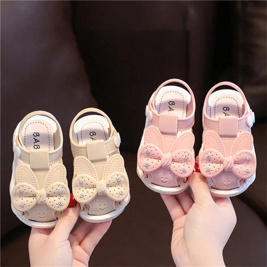 Inner Length 10.5-12cm Toddler Girl Summer Bowknot Sandals Pvc Anti-Slip Soft Sole Crib Prewalker Sandals For Kids Girls