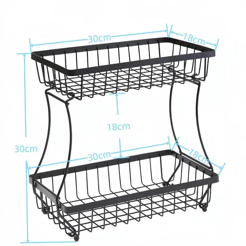 Detachable Metal Fruit Baskets Kicthen Double Layer Desktop Shelf Vegetables Snack Storage Organizers Basket Bowl Stackable