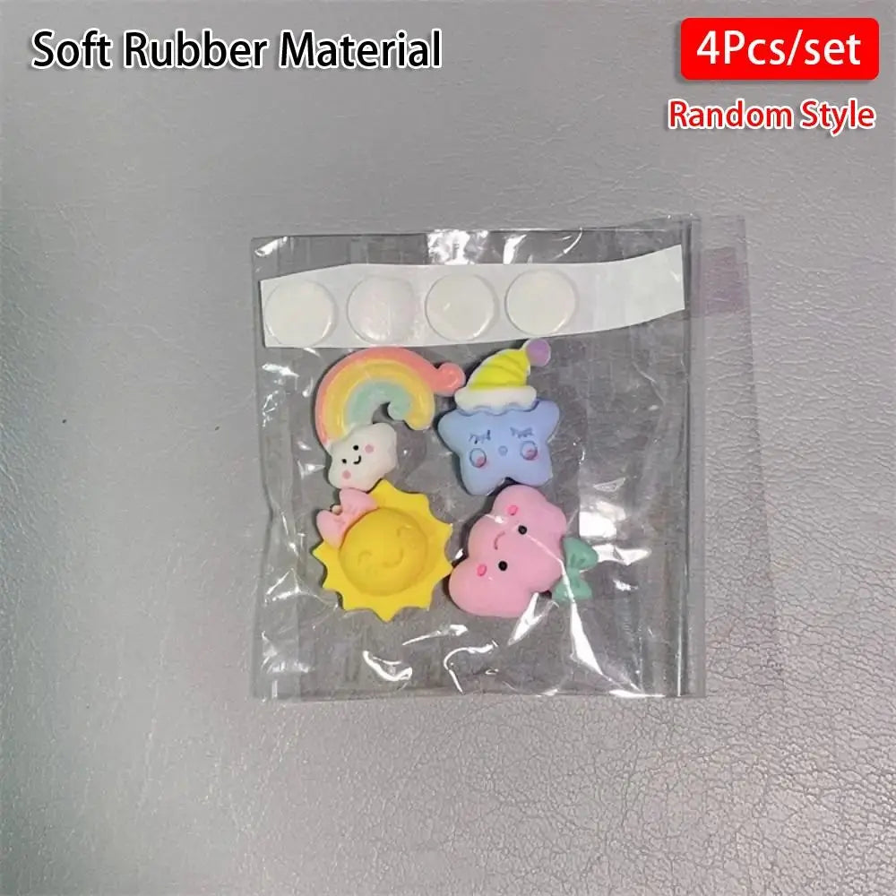 4Pcs/Pack DIY Decoration Water Cup Stickers Hard Resin Soft Rubber Toy Accessories 3D Cartoon Sticker Refrigerator Random Style