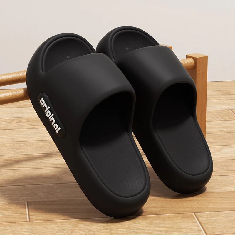 Thick Platform Pillow Slippers Women 2025 Summer Soft Sole Eva Cloud Slippers Woman Letter Print Non Slip Indoor House Shoes