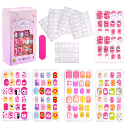 120pc/Box Kid's Christmas Press On Nails Kawaii Cartoon Santa Snowman Xmas Tree Full Cover Acrylic False Nail Kid Christmas gift