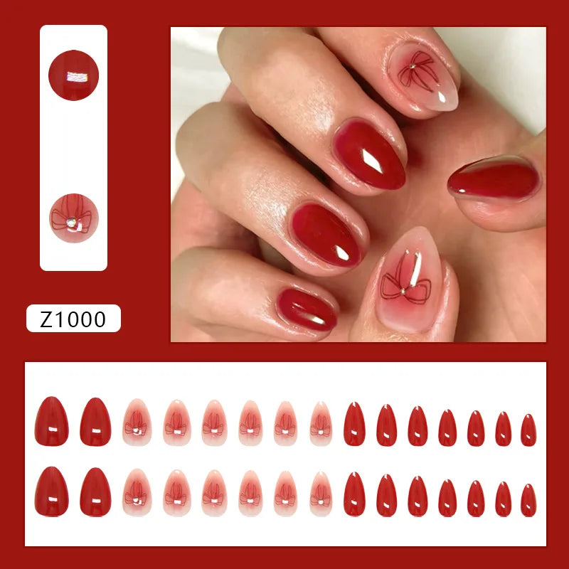 Caramel Flower 24 Pcs Press on Nails Pink Gradient Fake Nails Glossy Artificial Finger Manicure Reusable False Nails for Women