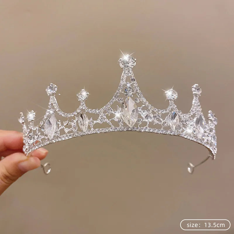 Silver Color Crystal Tiaras and Crowns Rhinestone Prom Diadem Crown Tiara for Women Bride Bridal Wedding Hair AccessoriesJewelry