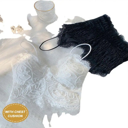 Fashion Women's Crop Tops Sexy Lace Tank Top Chest Wrap Bandeau Underwear Black White Wrapped Chest Strap Chest Pad Lingerie