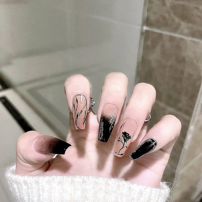 24Pcs/Box Charming Pink Flame Short Detachable Finished Fingernails Ballet Wearable Fake Nails press on Square Head Full Cover