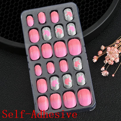 12pcs Cute Kids Dress-Up Fake Nail Girls Press on Nails Princess Pretend Play Toy Nail Tips Self-adhesive Children False Nails *